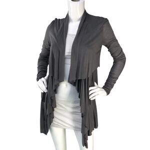 Bailey 44 Womens Size S Cardigan Open Tiered Ruffle Long Sleeve Grey USA MADE